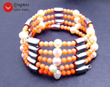 Qingmos Red Coral & Hematite Magnetic Bracelet Necklace Set