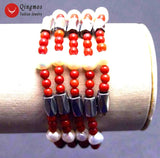 Qingmos Red Coral & Hematite Magnetic Bracelet Necklace Set