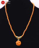 Qingmos Orange Coral Necklace with Handwork Ball Pendant