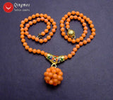 Qingmos Orange Coral Necklace with Handwork Ball Pendant