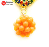 Qingmos Orange Coral Necklace with Handwork Ball Pendant