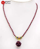 Qingmos Orange Coral Necklace with Handwork Ball Pendant