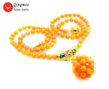 Qingmos Orange Coral Necklace with Handwork Ball Pendant