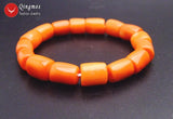 Qingmos Orange Coral Bracelet 10-11mm Thick Slice Elastic Jewelry
