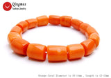 Qingmos Orange Coral Bracelet 10-11mm Thick Slice Elastic Jewelry