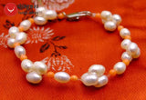 Qingmos Natural Pearl & Coral Bracelet 7.5'' Br340