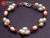 Qingmos Natural Pearl & Coral Bracelet 7.5'' Br340