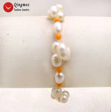 Qingmos Natural Pearl & Coral Bracelet 7.5'' Br340