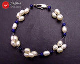 Qingmos Natural Pearl & Coral Bracelet 7.5'' Br340