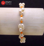 Qingmos Natural Pearl & Coral Bracelet 7.5'' Br340