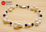 Qingmos Natural Pearl & Lapis Lazuli Bracelet for Women