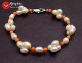 Qingmos Natural Pearl & Lapis Lazuli Bracelet for Women