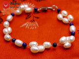 Qingmos Natural Pearl & Lapis Lazuli Bracelet for Women