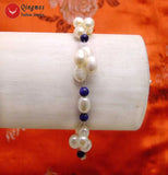 Qingmos Natural Pearl & Lapis Lazuli Bracelet for Women