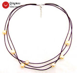 Qingmos Pearl Pendant Necklace Leather 3 Strands Chokers Necklace