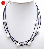 Qingmos Pearl Pendant Necklace Leather 3 Strands Chokers Necklace