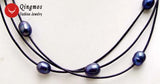 Qingmos Pearl Pendant Necklace Leather 3 Strands Chokers Necklace