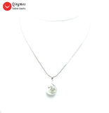 Qingmos Natural Pearl Pendant Necklace for Women with 20mm Oval Pearl Choker