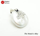 Qingmos Natural Pearl Pendant Necklace for Women with 20mm Oval Pearl Choker