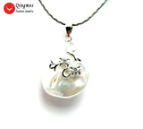 Qingmos Natural Pearl Pendant Necklace for Women with 20mm Oval Pearl Choker
