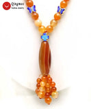 Qingmos Red Agates Pendant Necklace with Orange Beads 22''