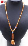 Qingmos Red Agates Pendant Necklace with Orange Beads 22''