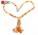Qingmos Red Agates Pendant Necklace with Orange Beads 22''