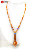Qingmos Red Agates Pendant Necklace with Orange Beads 22''