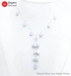 Qingmos Lace Agates Stone Pendant Necklace for Women 17''