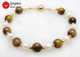 Qingmos Natural Pearl Bracelet Women's Jewelry 8mm Red Jade Stone 7.5''