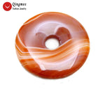 Qingmos 40mm Red Striped Agates Pendant for Women - Donuts Shape