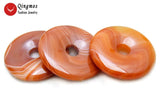 Qingmos 40mm Red Striped Agates Pendant for Women - Donuts Shape