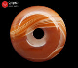 Qingmos 40mm Red Striped Agates Pendant for Women - Donuts Shape