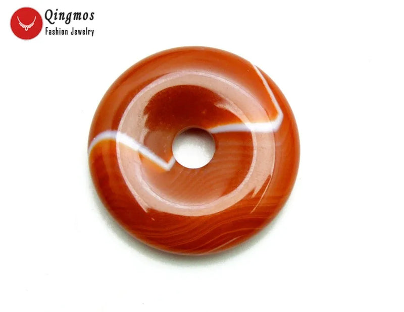 Qingmos 40mm Red Striped Agates Pendant for Women - Donuts Shape