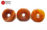 Qingmos 40mm Red Striped Agates Pendant for Women - Donuts Shape