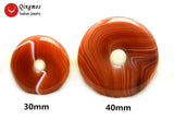Qingmos 40mm Red Striped Agates Pendant for Women - Donuts Shape