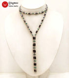 Qingmos Dark Green Pearl Bracelet with Hematite Magnetic Necklace