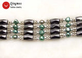 Qingmos Dark Green Pearl Bracelet with Hematite Magnetic Necklace