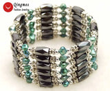 Qingmos Dark Green Pearl Bracelet with Hematite Magnetic Necklace