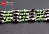 Qingmos Green Pearl Bracelet & Necklace Set, Magnetic Hematite