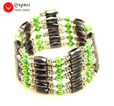 Qingmos Green Pearl Bracelet & Necklace Set, Magnetic Hematite