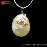 Qingmos 20mm Pink Pearl Pendant Necklace for Women Chokers Chain Jewelry Box