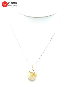 Qingmos 20mm Pink Pearl Pendant Necklace for Women Chokers Chain Jewelry Box