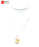 Qingmos 20mm Pink Pearl Pendant Necklace for Women Chokers Chain Jewelry Box