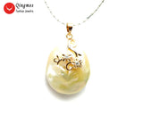 Qingmos 20mm Pink Pearl Pendant Necklace for Women Chokers Chain Jewelry Box