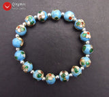 Qingmos Cloisonne Bracelet for Women 10mm Beads 7.5''