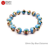 Qingmos Cloisonne Bracelet for Women 10mm Beads 7.5''