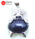 Qingmos Pig Shape Pendant with Natural Flash Agates Jewelry