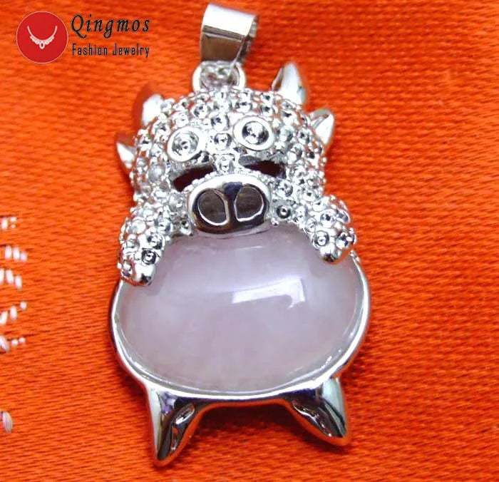 Qingmos Pig Shape Pendant with Pink Crystal