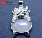 Qingmos Pig Shape Pendant with Pink Crystal